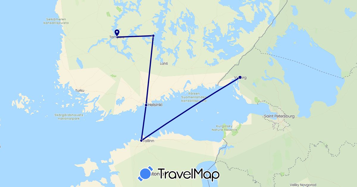 TravelMap itinerary: driving in Estonia, Finland, Russia (Europe)